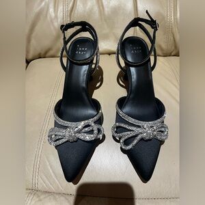 a new day Black Heels with Silver Bow Accents